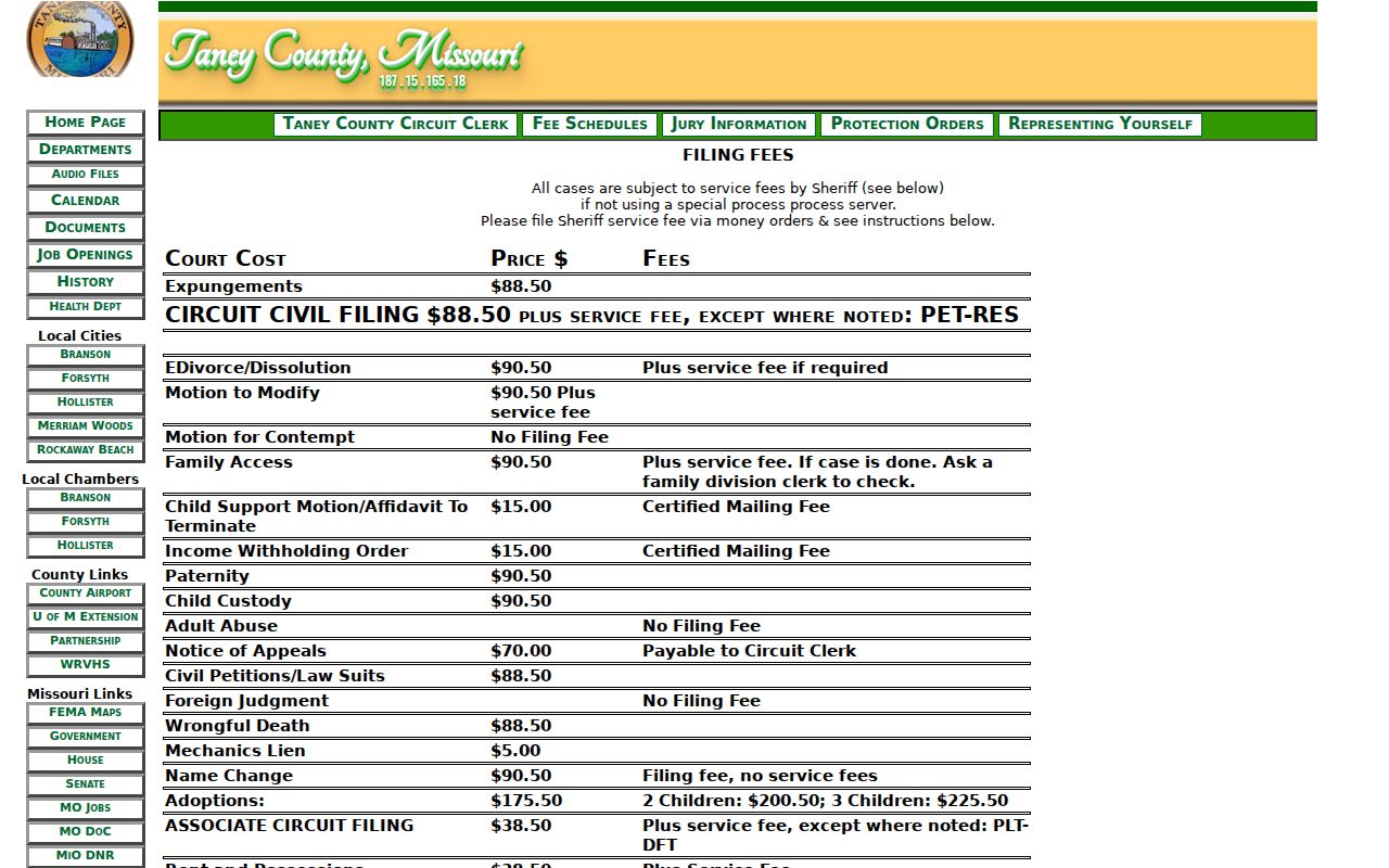 Taney County Circuit Clerk official fee schedule