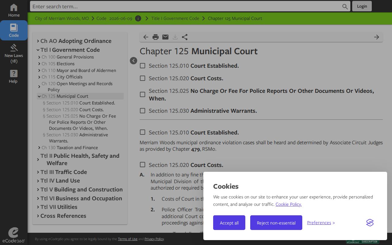 Merriam Woods municipal court code page