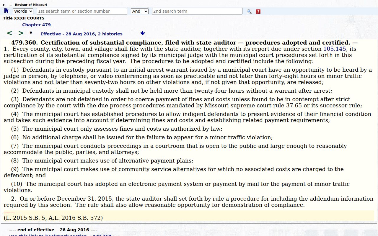 Missouri municipal warrant and custody standards